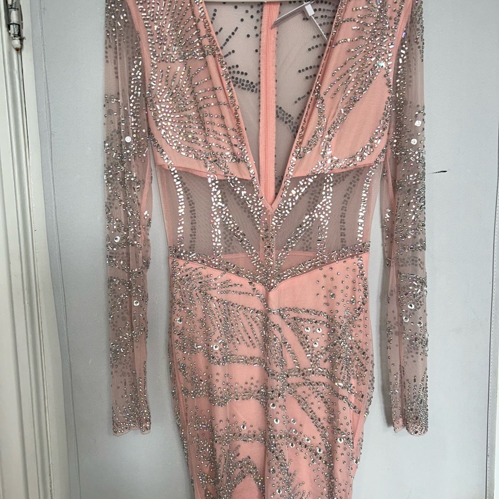 Banjul Pink and Silver Sequin Long Sleeve Dress